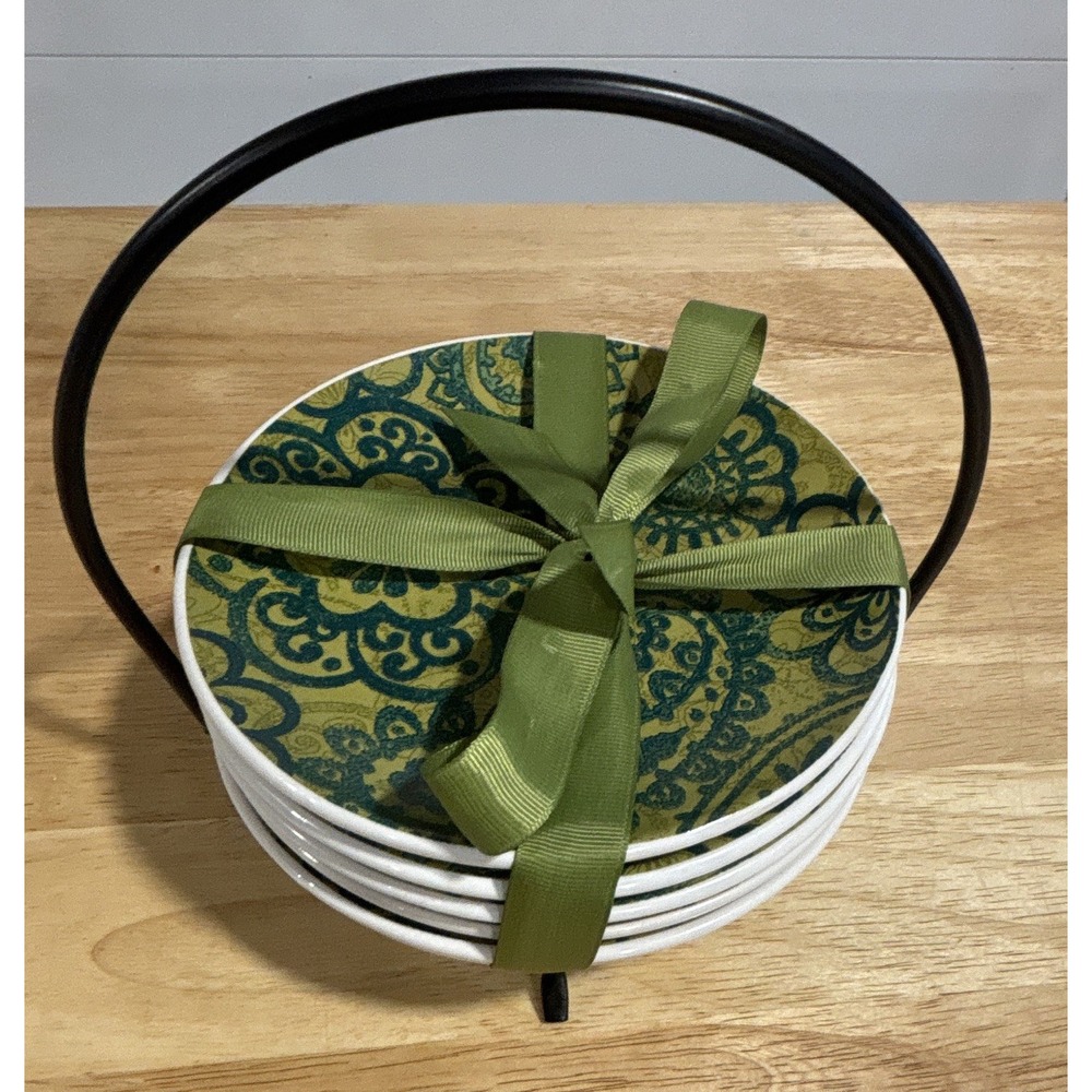 Signature Housewares ROOM Creative 7in Green Paisley Ceramic Plates Set of 6
